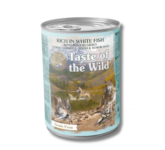 טייסט אוף דה וויילד דג לבן וחתיכות טונה ברוטב – מזון רטוב ללא דגנים לכלבים בוגרים