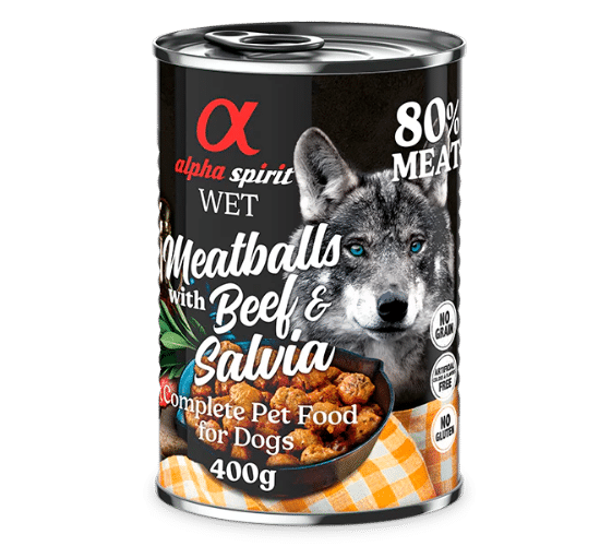 אלפא ספיריט - כדורי בשר בקר ומרווה מזון מלא לכלבים בוגרים