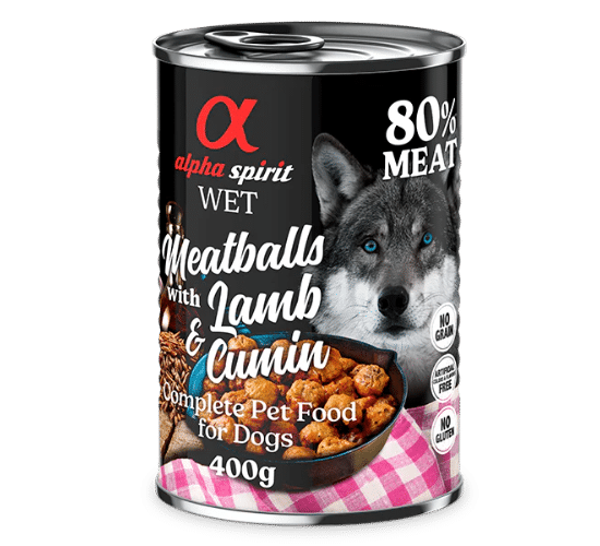 אלפא ספיריט - כדורי בשר כבש וכמון מזון מלא לכלבים בוגרים