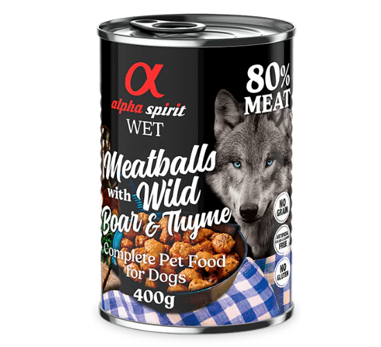 אלפא ספיריט - כדורי בשר חזיר בר בטימין מזון מלא לכלבים בוגרים